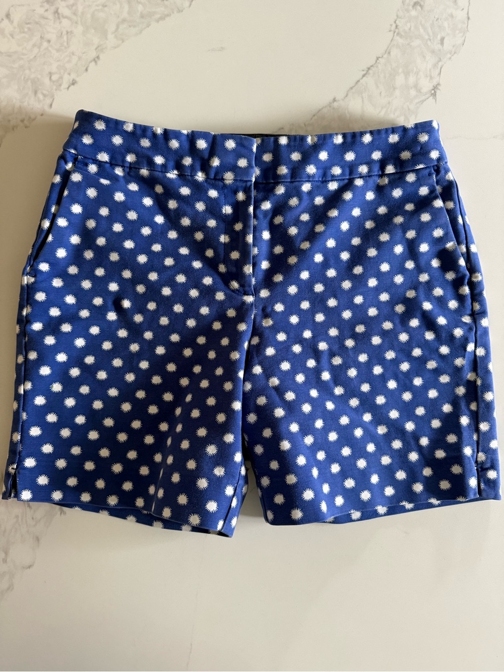 Boden Blue Polka Dot Stretch Bermuda Shorts